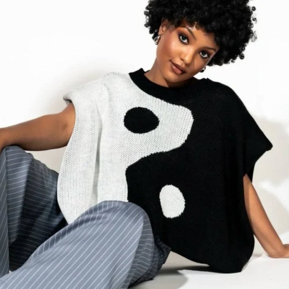 Dressed in LALA Black New With Tags and White Yin Yang Sweater